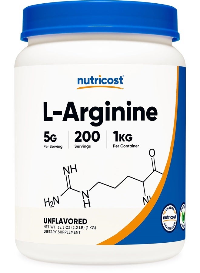 Nutricost L-Arginine Powder 1KG - Pure L-Arginine, 5g Per Serving - Image 1