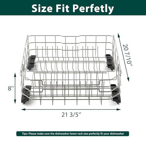 Anniparts WD28X26099 WD28X34744 Lower Dishwasher Rack Replacement Parts for GE Lower Dishrack Dishwasher Rack 20.7'' D x 21.6'' W Roller Wheels GE GDF510PSM0SS GDT535PSM0SS Bottom Dish Rack Assembly 1 Pcs - Image 2