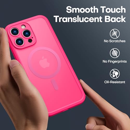 ImpactStrong Magnetic Guard Designed for iPhone 14 Pro Max Case [Camera Protection] [Military Grade Drop Tested] [Compatible with MagSafe] Slim Translucent Matte Phone Case (6.7") - Hot Pink - Image 4