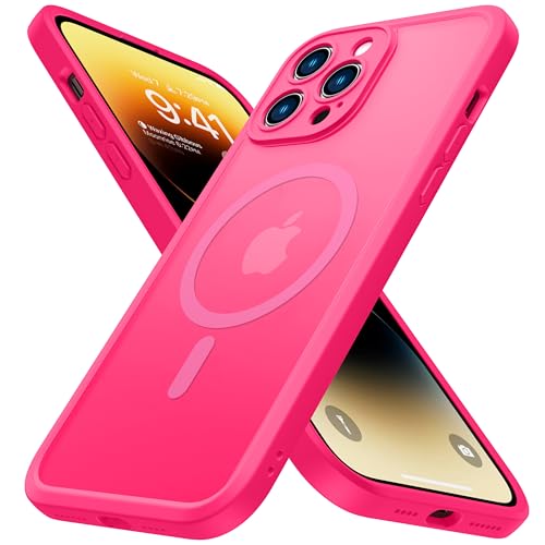 ImpactStrong Magnetic Guard Designed for iPhone 14 Pro Max Case [Camera Protection] [Military Grade Drop Tested] [Compatible with MagSafe] Slim Translucent Matte Phone Case (6.7") - Hot Pink - Image 1