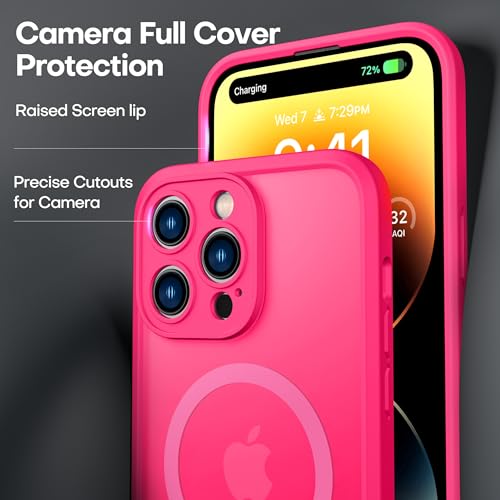 ImpactStrong Magnetic Guard Designed for iPhone 14 Pro Max Case [Camera Protection] [Military Grade Drop Tested] [Compatible with MagSafe] Slim Translucent Matte Phone Case (6.7") - Hot Pink - Image 3