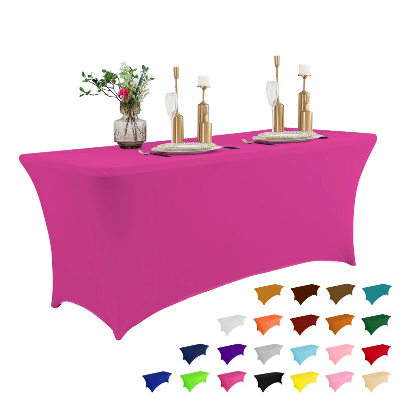 IVAPUPU 6FT Table Cloth for Rectangular Fitted Events  Stretch Fuchsia Table Cover  Washable Spandex Tablecloth Protector for Party Wedding Cocktail Banquet Festival