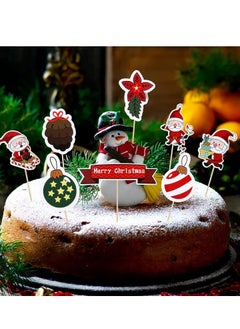 Generic 11 Pcs xmas paper Cake Toppers Cupcake Toppers Picks Merry Christmas Toothpick Flags for Cake Decorations Santa Tree Snowman Theme Party Cake Toppers Picks Decor  - Image 2