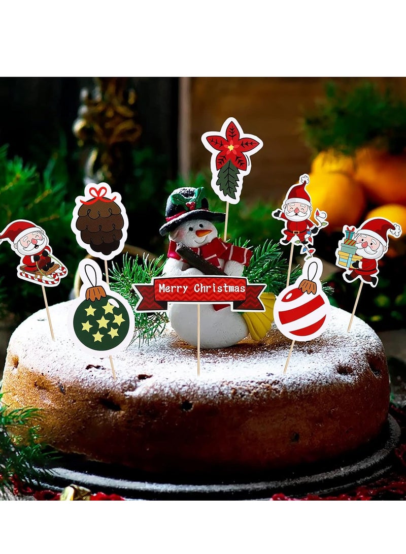 11 Pcs xmas paper Cake Toppers Cupcake Toppers Picks Merry Christmas Toothpick Flags for Cake Decorations Santa Tree Snowman Theme Party Cake Toppers Picks Decor  - Image 2