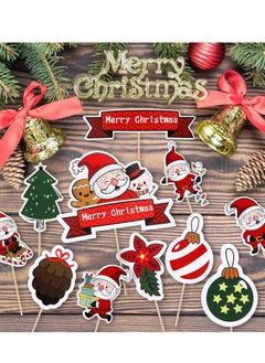 Generic 11 Pcs xmas paper Cake Toppers Cupcake Toppers Picks Merry Christmas Toothpick Flags for Cake Decorations Santa Tree Snowman Theme Party Cake Toppers Picks Decor  - Image 4