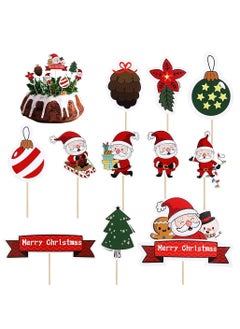 Generic 11 Pcs xmas paper Cake Toppers Cupcake Toppers Picks Merry Christmas Toothpick Flags for Cake Decorations Santa Tree Snowman Theme Party Cake Toppers Picks Decor  - Image 1