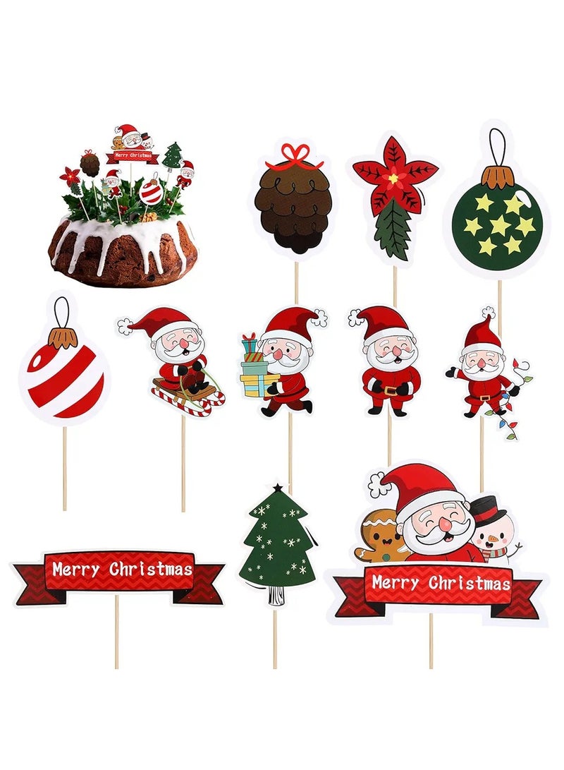 11 Pcs xmas paper Cake Toppers Cupcake Toppers Picks Merry Christmas Toothpick Flags for Cake Decorations Santa Tree Snowman Theme Party Cake Toppers Picks Decor  - Image 1