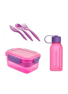 m-design Lunch Set - 1.1l Lunch Box, 500ml Water Bottle And 3 Piece Cutlery Set - Pink 