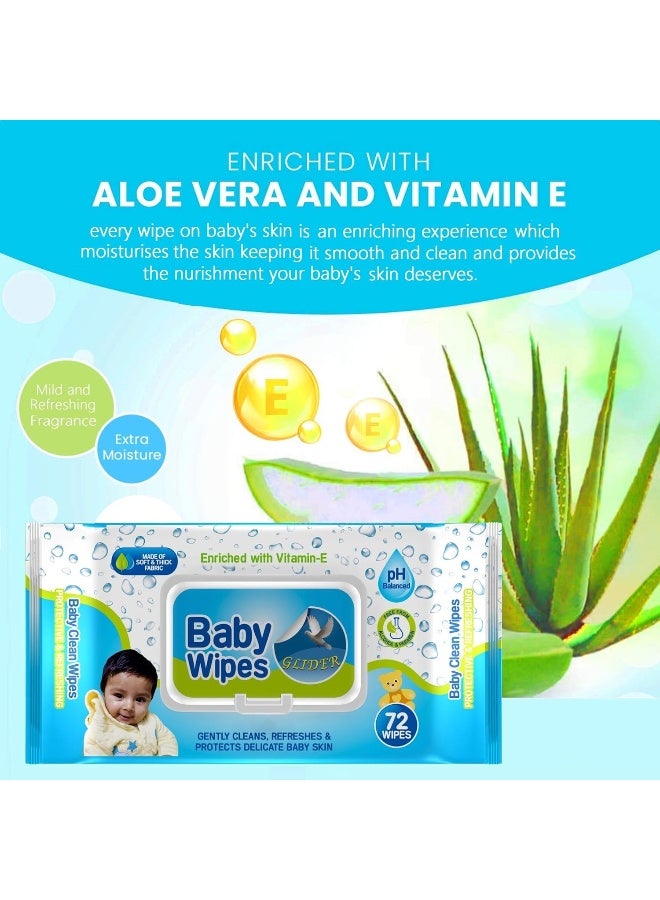 GLIDER Glider Baby Wipes - with Moisture Lock Flip-Top, Contains Aloe Vera & Vitamin E, pH balanced with No Parabens & Chlorine (Pack of 3 (216 Wipes)) - Image 5