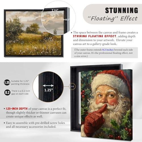 Prixas Print Floater Frame for 1.25 thick Canvas, Available in 25+ size and 4 Color, Wood-Look Floating Frame for Finished Canvas Artist Panel Oil Painting Wall Art Décor (Black Frame, 8"x10") - Image 2