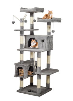 MAJIBAO Cat tree tower with Plush perches, Dangling balls, Double condos, and Scratching post, Multi-level tall cat condo activity center, Suitable for indoor cats and kittens 160 cm (Grey)  - Image 1