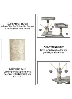 MAJIBAO Cat tree tower with Plush perches, Dangling balls, Double condos, and Scratching post, Multi-level tall cat condo activity center, Suitable for indoor cats and kittens 160 cm (Grey)  - Image 3