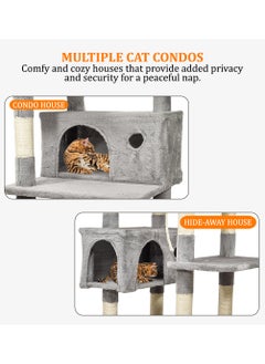 MAJIBAO Cat tree tower with Plush perches, Dangling balls, Double condos, and Scratching post, Multi-level tall cat condo activity center, Suitable for indoor cats and kittens 160 cm (Grey)  - Image 4