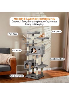 MAJIBAO Cat tree tower with Plush perches, Dangling balls, Double condos, and Scratching post, Multi-level tall cat condo activity center, Suitable for indoor cats and kittens 160 cm (Grey)  - Image 5