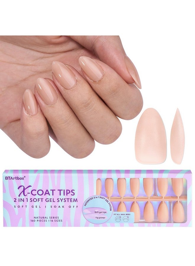 بي تي آرت بوكس أطراف أظافر جل قصيرة بلون اللوز من BTArtbox - أظافر جل ناعمة من XCOATTIPS، أظافر جل طبيعية مضغوطة مسبقًا، أظافر صناعية كاملة التغطية بلون طبيعي لفن الأظافر اليومي - Image 1