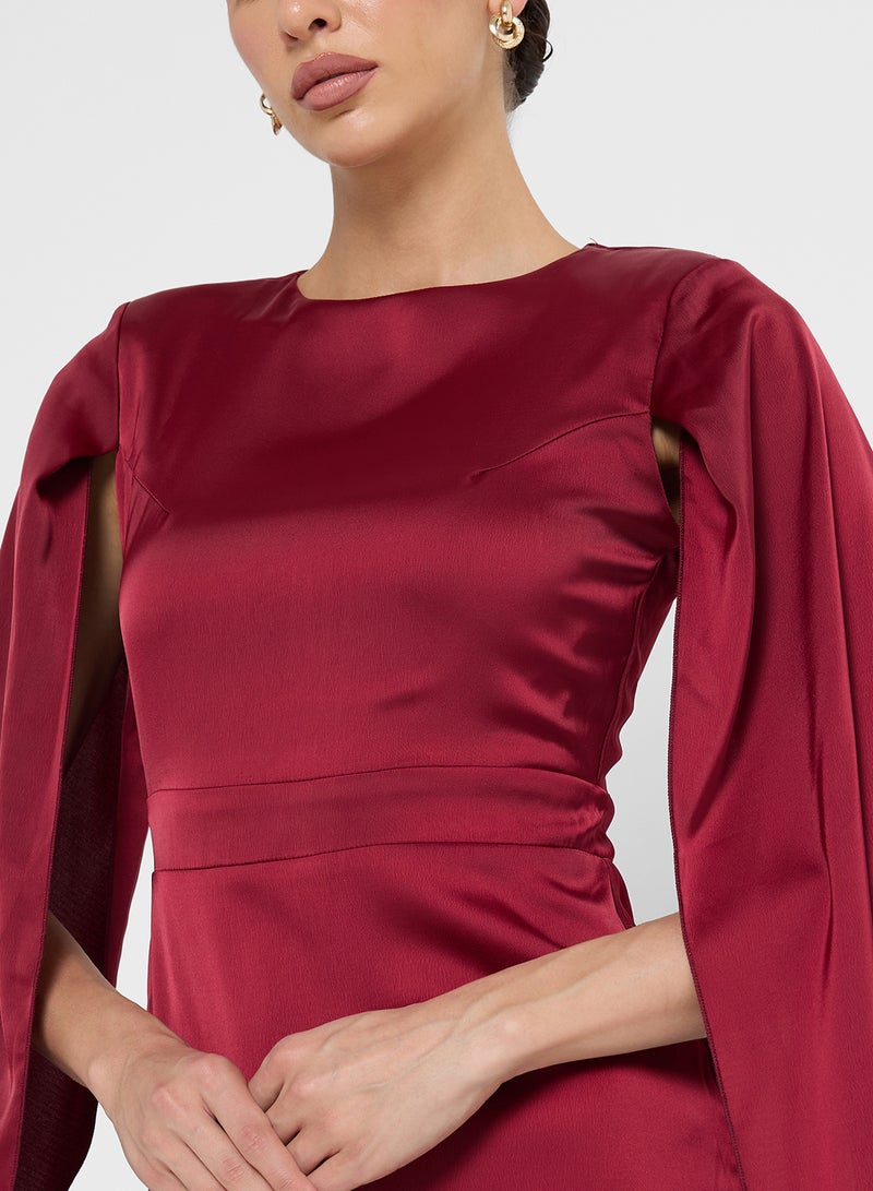 FYOR Dramatic Burgundy Maxi Dress with Extra-Long Flowing Sleeves - Image 3