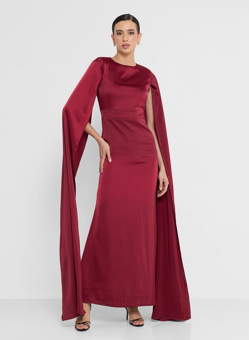 FYOR Dramatic Burgundy Maxi Dress with Extra-Long Flowing Sleeves - Image 1