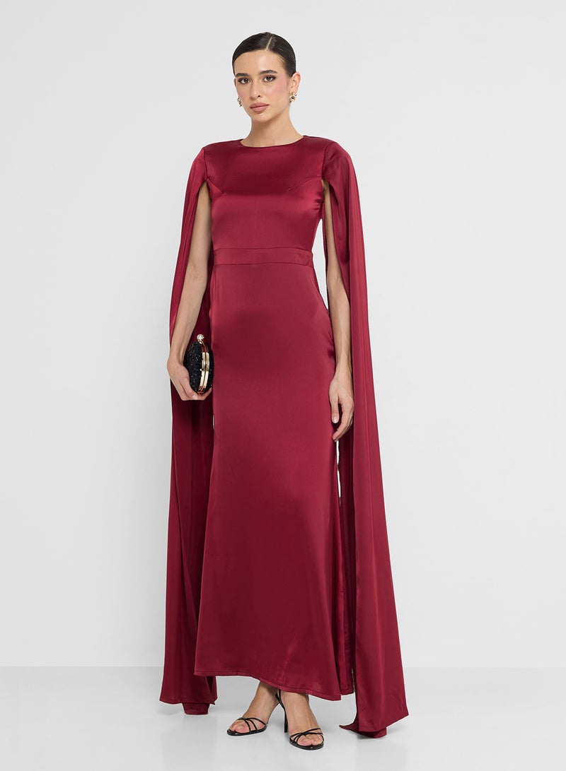 FYOR Dramatic Burgundy Maxi Dress with Extra-Long Flowing Sleeves - Image 4