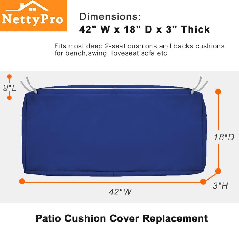 NettyPro Patio Bench Swing Loveseat Cushion Covers, Water Resistant UV Protection Outdoor Furniture Cushion Slipcovers with Zipper, Navy, 42 x 18 x 3 Inch - Image 5