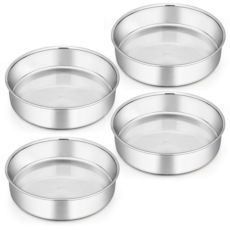 Homikit 8 Inch Cake Tin Set of 4 Stainless Steel Round Cake Mould for Baking Baking Pan with One Piece Design Ideal for Christmas Birthday Wedding Healthy  Sturdy Dishwasher Safe