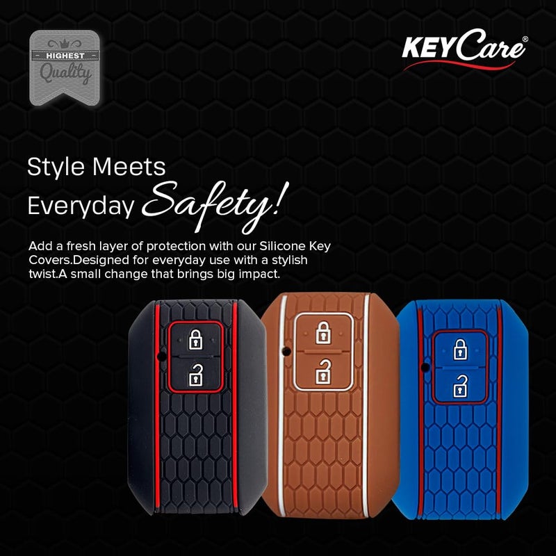 KCARE Keycare Silicone Key Cover and Keychain Compatible for Glanza, Urban Cruiser Taisor, Rumion, Urban Cruiser Hyryder 2 Button Smart Key (KCMini Brown Keyring) - Image 2