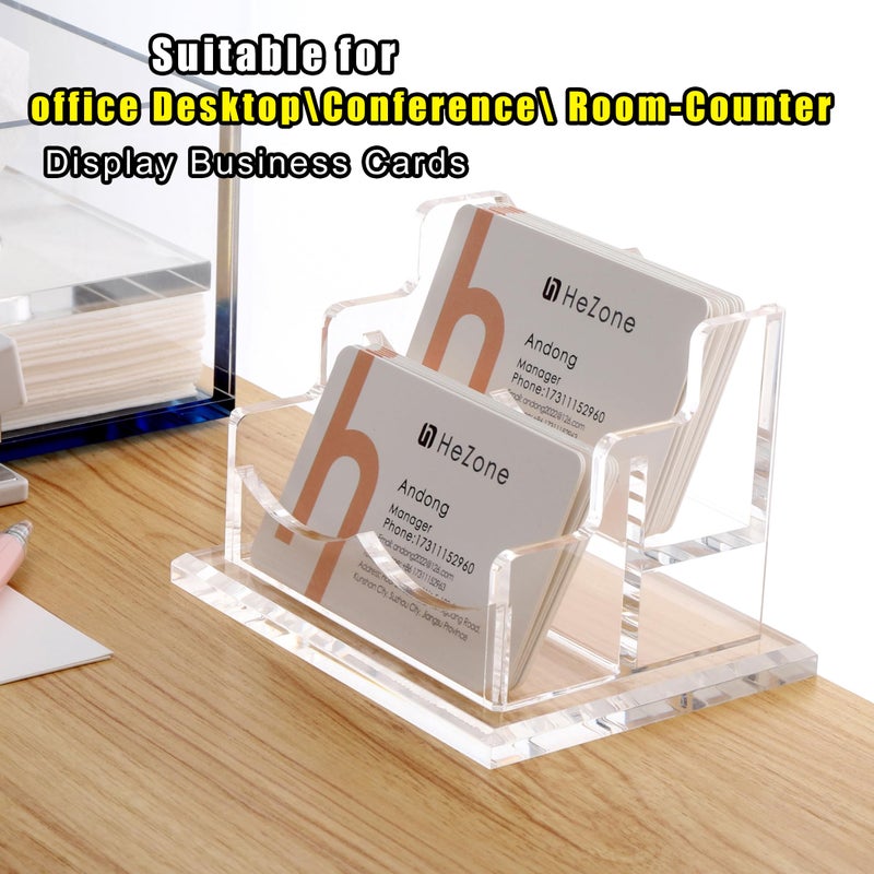 HeZone Business Card Holder for Desk 2 Tier 2 Slots, Clear Acrylic Business Card Display Stand for Women and Men, Organize 100 Cards-1 Pack (2 Slots-H) - Image 2