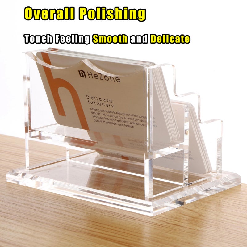 HeZone Business Card Holder for Desk 2 Tier 2 Slots, Clear Acrylic Business Card Display Stand for Women and Men, Organize 100 Cards-1 Pack (2 Slots-H) - Image 5