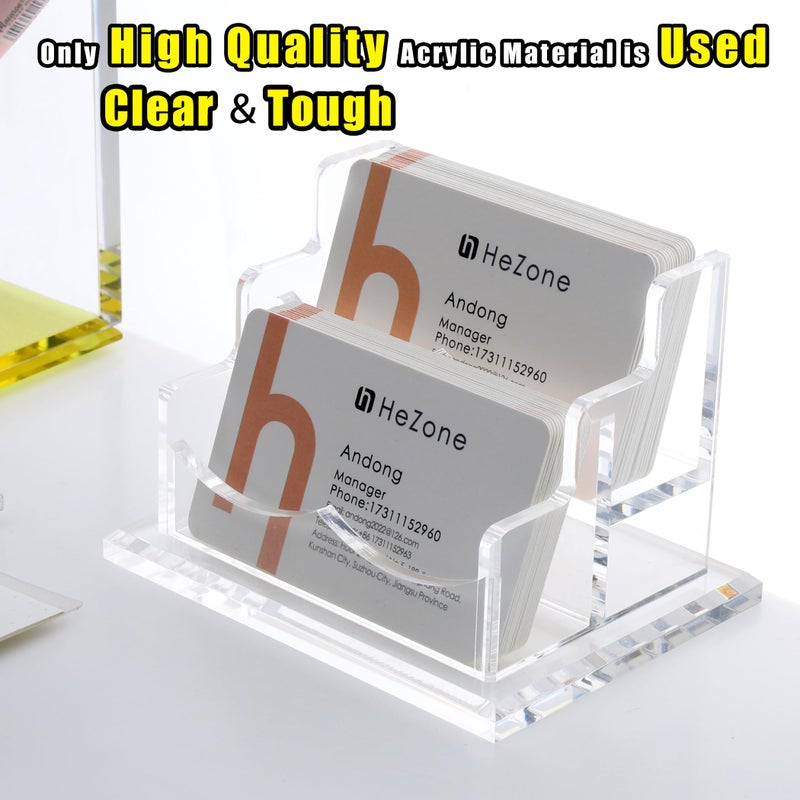 HeZone Business Card Holder for Desk 2 Tier 2 Slots, Clear Acrylic Business Card Display Stand for Women and Men, Organize 100 Cards-1 Pack (2 Slots-H) - Image 3