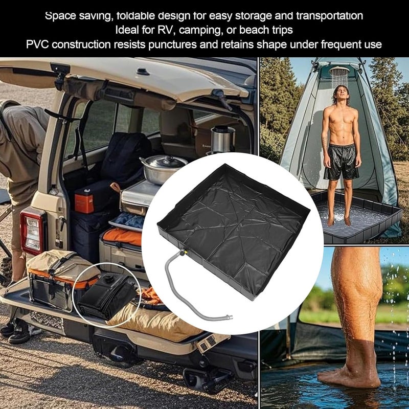 حوض الاستحمام المحمول Keenso، مقاس 41x41x6 بوصة، قاعدة استحمام قابلة للطي من PVC مع سدادة تصريف مدمجة وخرطوم بطول 1 متر للاستخدام في المركبات الترفيهية والتخييم والشاطئ والأنشطة الخارجية - Image 5