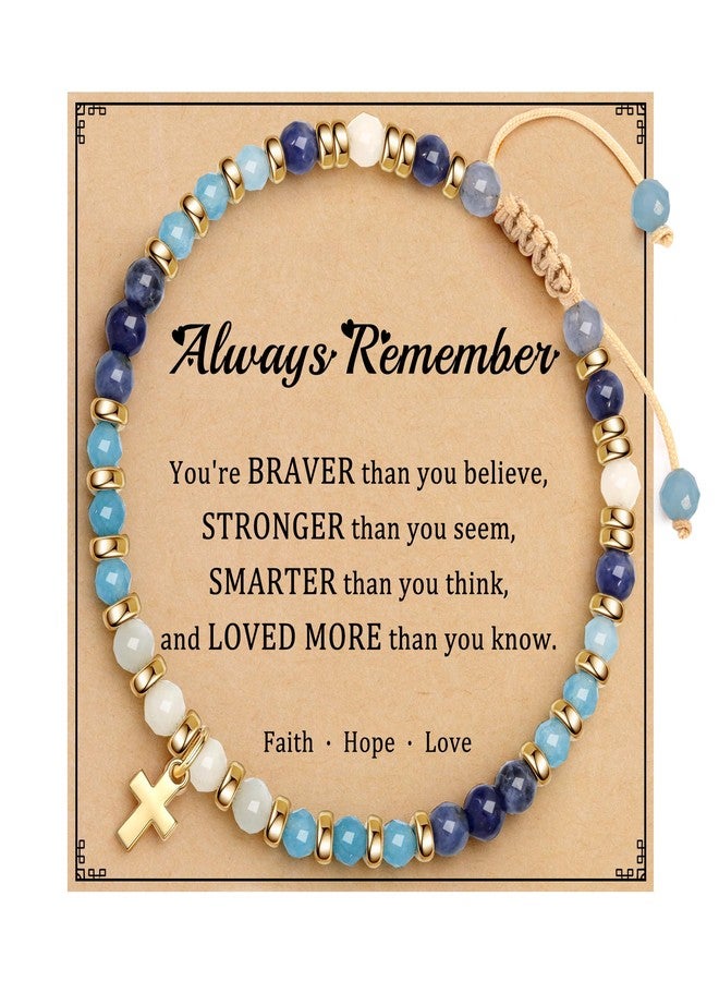 Sistble Easter Gifts Christian Bracelets for Women, Blessing Cross Bracelet for Women Teen Girl Gifts Trendy Stuff Religious Jesus Catholic Baptism Gift for Girls Natural Stone Inspirational Gift - Image 1