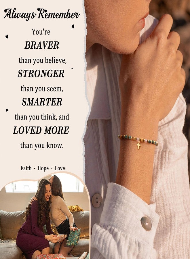 Sistble Easter Gifts Christian Bracelets for Women, Blessing Cross Bracelet for Women Teen Girl Gifts Trendy Stuff Religious Jesus Catholic Baptism Gift for Girls Natural Stone Inspirational Gift - Image 2