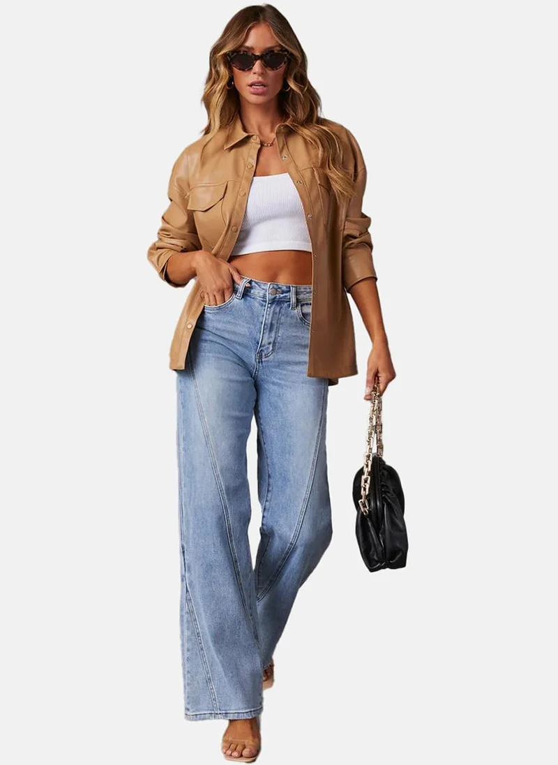 يونيكي Blue Wide Leg Clean Look High-Rise Jeans