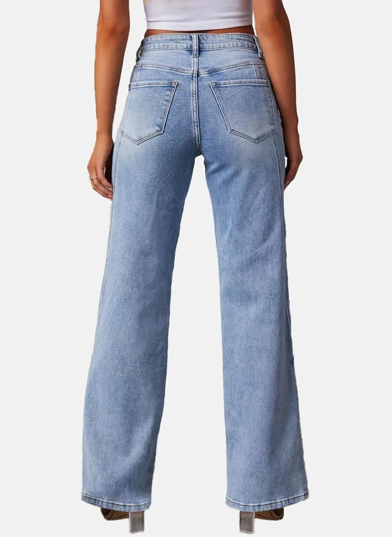 يونيكي Blue Wide Leg Clean Look High-Rise Jeans