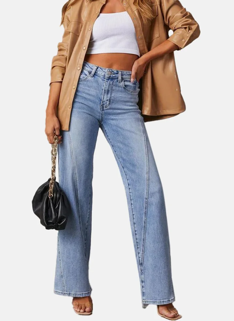 يونيكي Blue Wide Leg Clean Look High-Rise Jeans