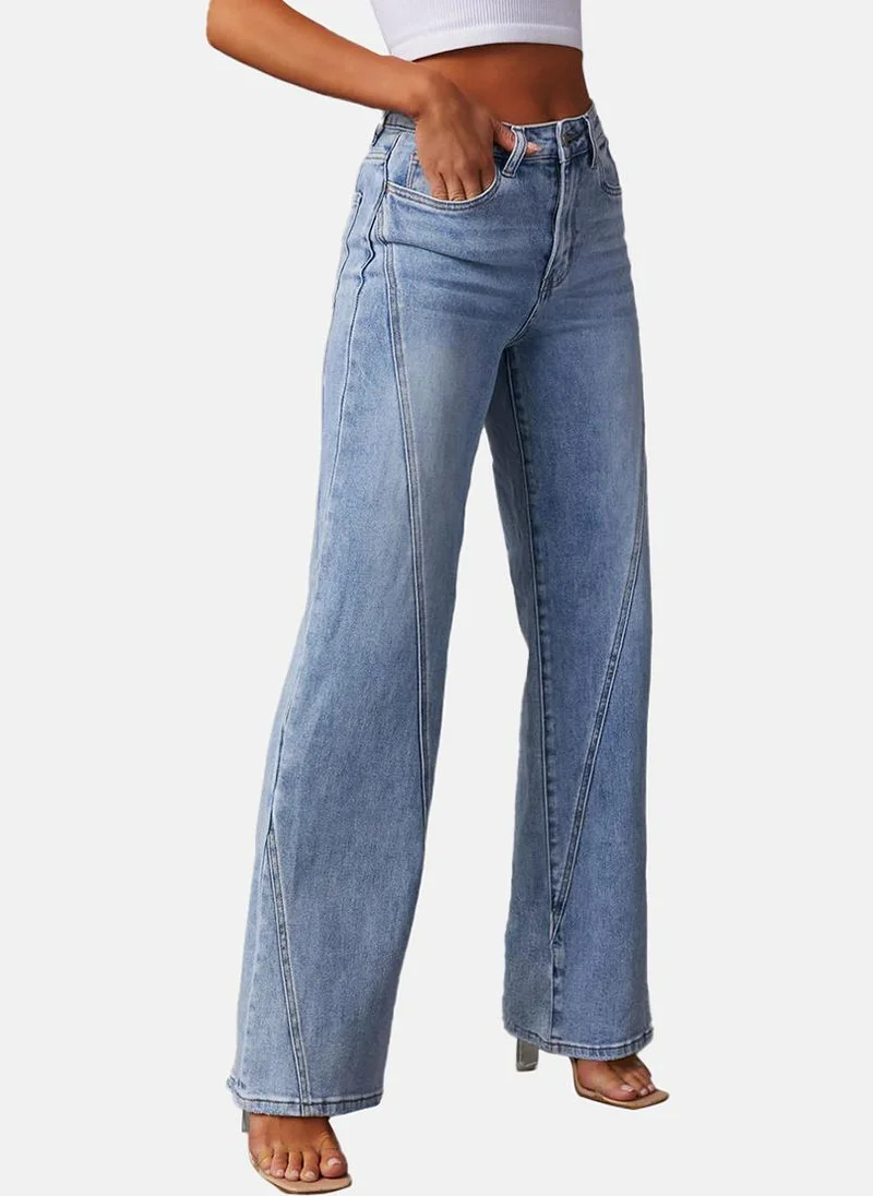 YUNIQEE Blue Wide Leg Clean Look High-Rise Jeans