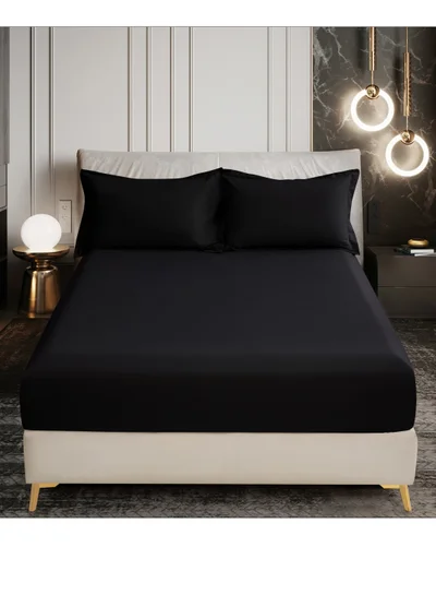 Donetella Bedding Fitted Sheet - Fits 200x200 Cm For Super King Bed - 3 Pcs (1 Fitted Sheet and 2 Pillowcases) - 35 Cm Deep Pocket - Solid Bed Sheet