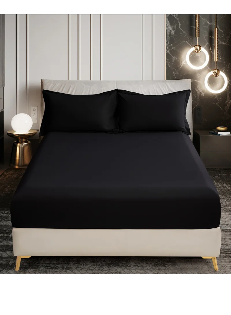 Donetella Bedding Fitted Sheet - Fits 200x200 Cm For Super King Bed - 3 Pcs (1 Fitted Sheet and 2 Pillowcases) - 35 Cm Deep Pocket - Solid Bed Sheet