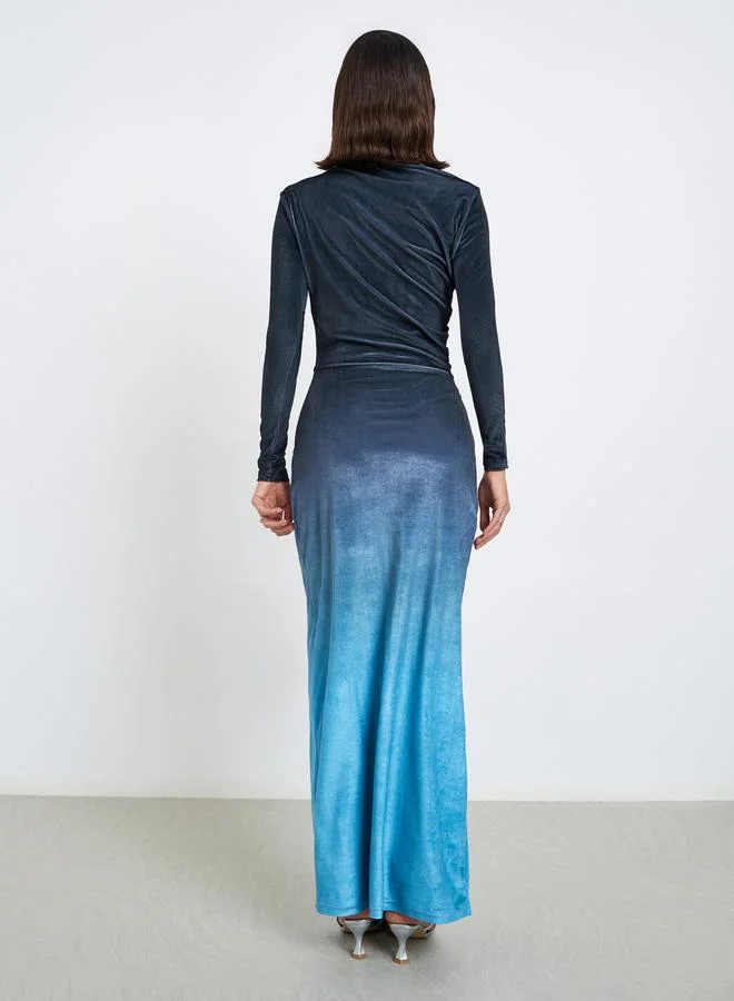 Styli Ombre Velvet Look Evening Maxi Dress