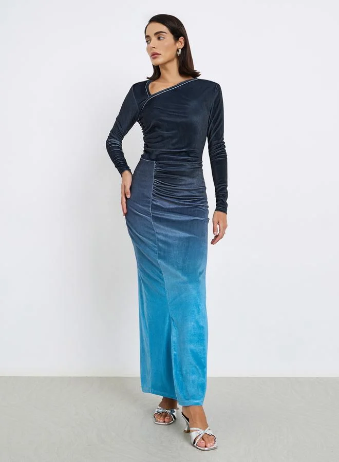 ستايلي فستان سهرة طويل مخمل متدرج اللون