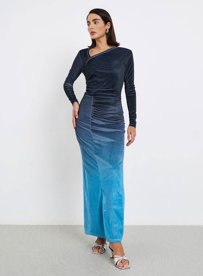Styli Ombre Velvet Look Evening Maxi Dress - Image 2