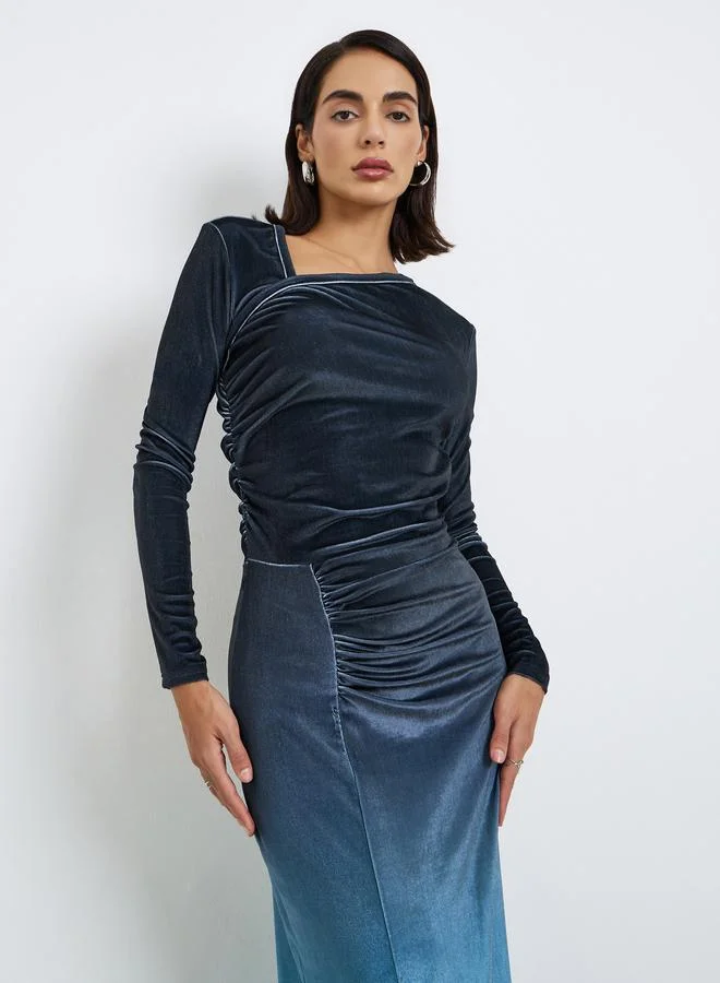 Styli Ombre Velvet Look Evening Maxi Dress