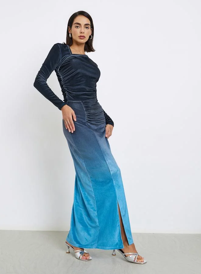 ستايلي فستان سهرة طويل مخمل متدرج اللون