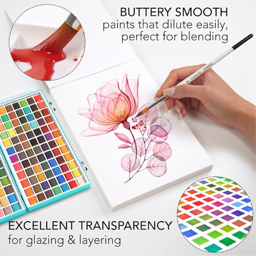 CHROMATEK Watercolor Paint Set – 128 Vibrant Colors for Artists & Beginners with Palette – Includes Metallic, Fluorescent, Pastel & Opaque Shades, Brushes, Pad, Swatch Sheets & Travel Case - Image 3