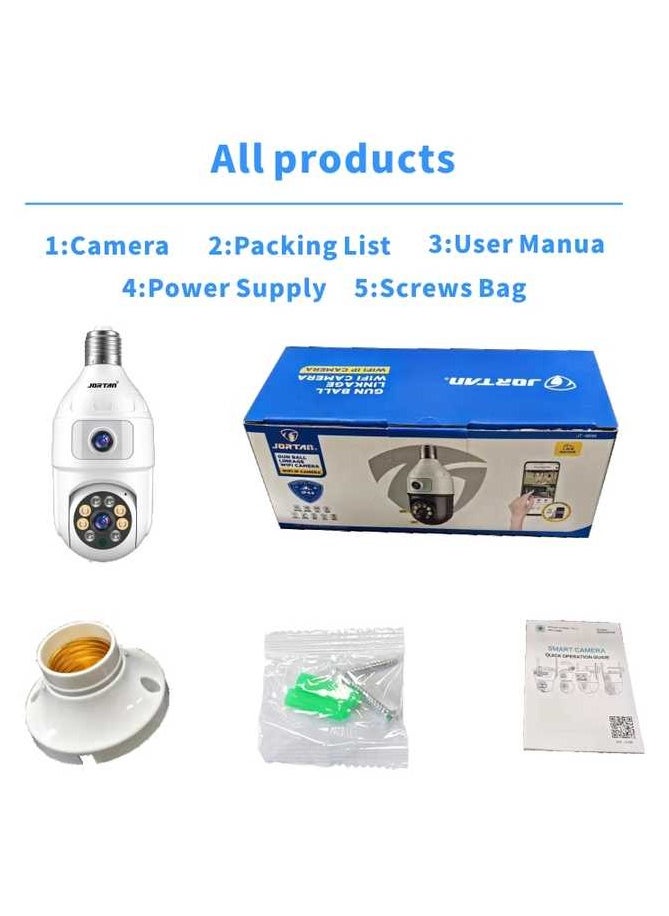 JORTAN - Jortan 4MP WIFI Dual lens Bulb Camera, IP44, Full Color Night Vision, 2 Way Audio, Motion Detection, PTZ Control, 24 hours Surveillance Camera - Image 1