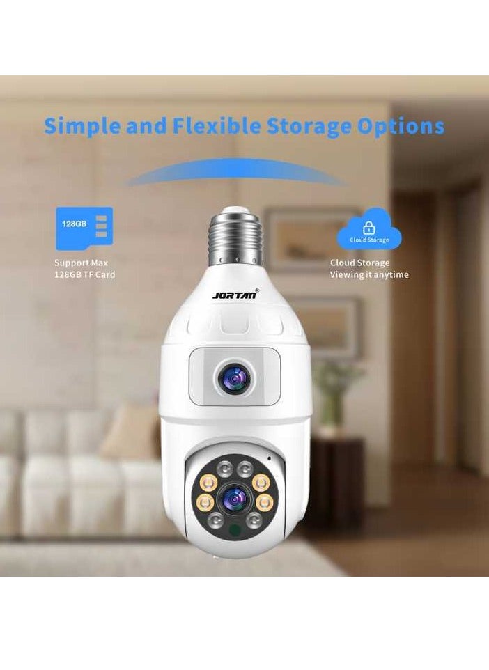 JORTAN - Jortan 4MP WIFI Dual lens Bulb Camera, IP44, Full Color Night Vision, 2 Way Audio, Motion Detection, PTZ Control, 24 hours Surveillance Camera - Image 1