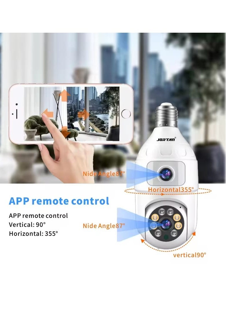 JORTAN - Jortan 4MP WIFI Dual lens Bulb Camera, IP44, Full Color Night Vision, 2 Way Audio, Motion Detection, PTZ Control, 24 hours Surveillance Camera - Image 1