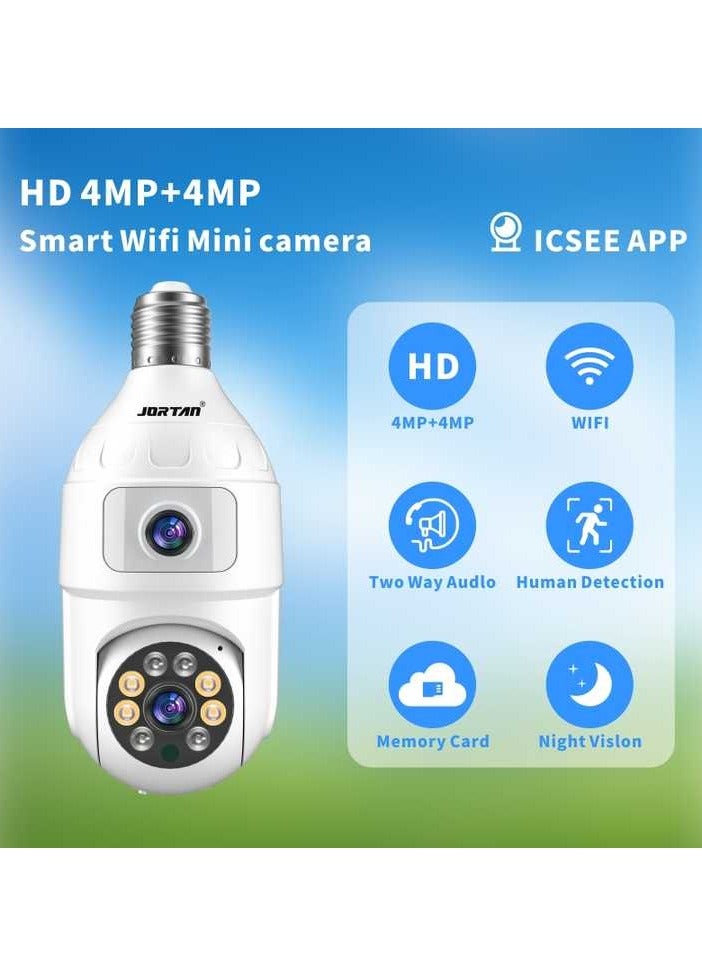 Jortan 4MP WIFI Dual lens Bulb Camera, IP44, Full Color Night Vision, 2 Way Audio, Motion Detection, PTZ Control, 24 hours Surveillance Camera - Image 3