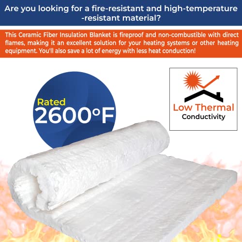 SIMOND STORE 2 Pcs Ceramic Fiber Insulation Roll, 8# Density 2600F, 1" x 12" x 24" Fireproof Insulation Blanket for Pizza Oven Forge Foundry Furnace Wall Fireplace Stove Chimney Boiler and Dishwasher - Image 3