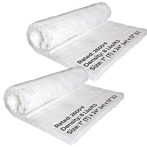 SIMOND STORE 2 Pcs Ceramic Fiber Insulation Roll, 8# Density 2600F, 1" x 12" x 24" Fireproof Insulation Blanket for Pizza Oven Forge Foundry Furnace Wall Fireplace Stove Chimney Boiler and Dishwasher - Image 1