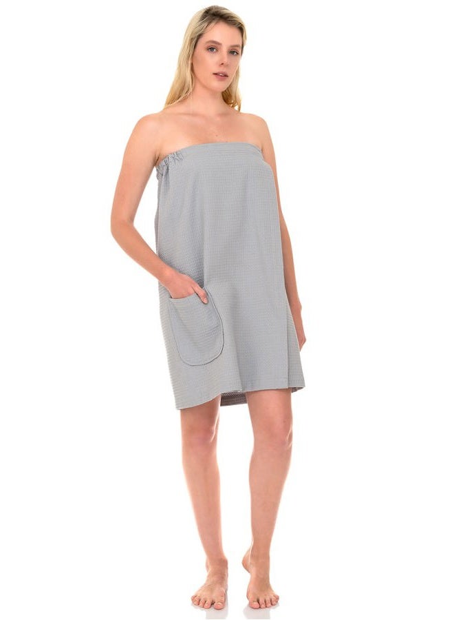 TowelSelections Womens Shower Wrap Adjustable Waffle Bath Wrap Spa Cover-up Medium/Large Harbor Mist Gray - Image 4